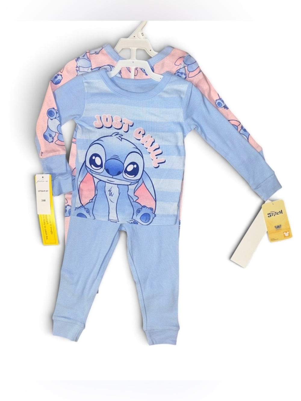 Disney Lilo & Stitch Light Blue and Pink 'Just Chill' Pajama 4 piece set